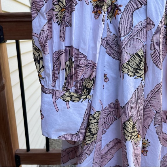 Desmond & Dempsey x H&M XS Cotton Banana Leaf Print Button Dress Puff Sleeve - Picture 6 of 15